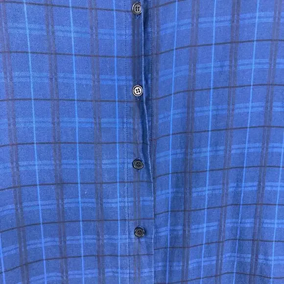 NWOT BLANQUE Top Shirt Tunic One-Size Blue Plaid Button-Up Long-Sleeve Slit-Side